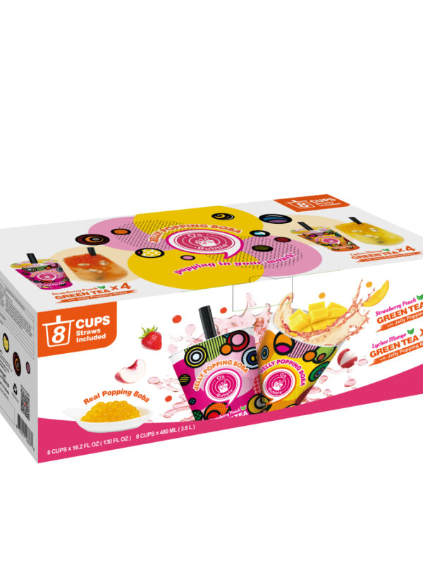 Jelly Popping Boba – Lychee Mango/Strawberry Peach Green Tea with Jelly Popping Boba