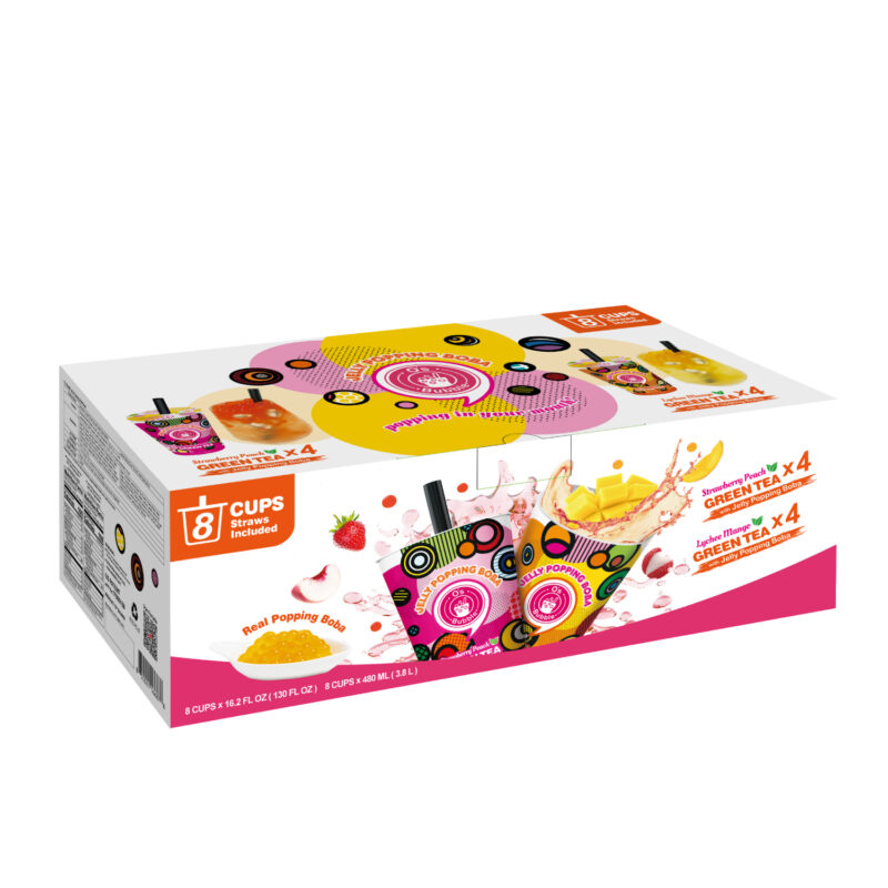 Jelly Popping Boba – Lychee Mango/Strawberry Peach Green Tea with Jelly Popping Boba