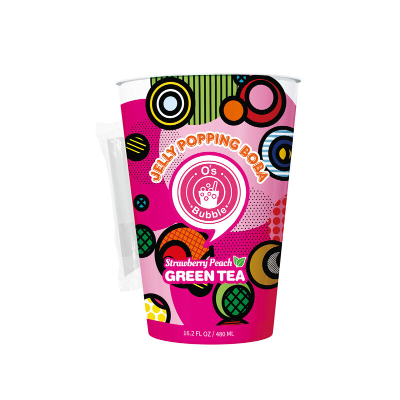Jelly Popping Boba – Strawberry Peach Green Tea with Jelly Popping Boba