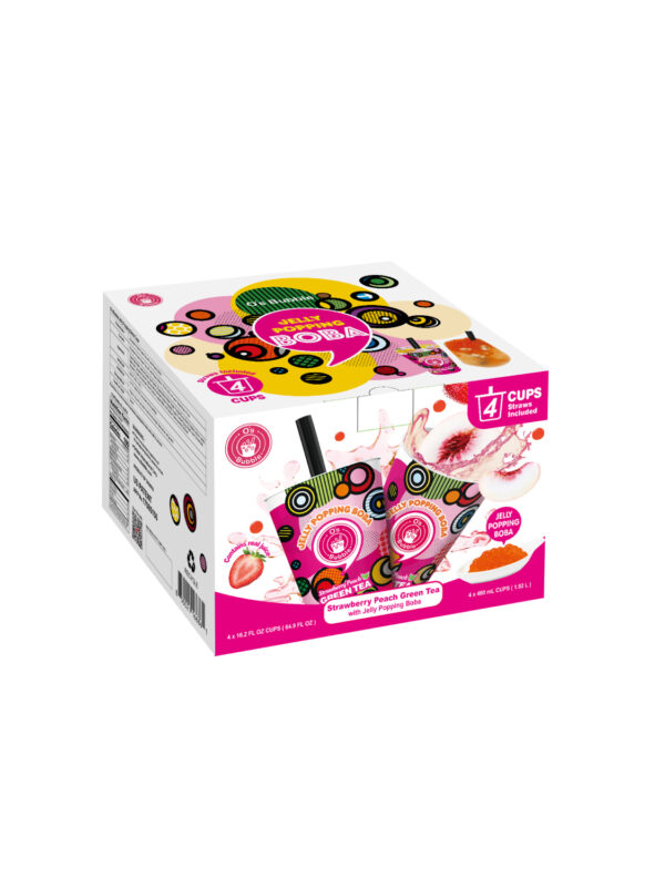Jelly Popping Boba – Strawberry Peach Green Tea with Jelly Popping Boba (4cups)