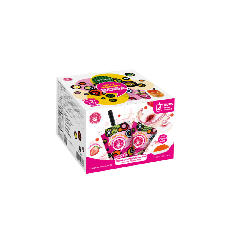 Jelly Popping Boba – Strawberry Peach Green Tea with Jelly Popping Boba (4cups)