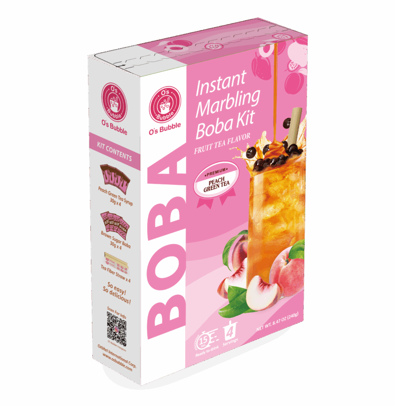 Instant Marbling Boba Kit Fruit Tea - PEACH GREEN TEA (4 Servings)